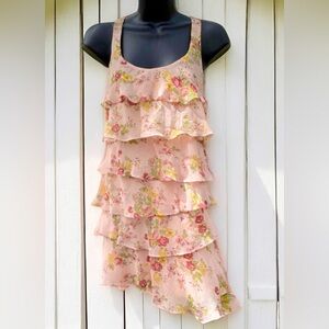 Y2K Racer Back Tiered Ruffle Floral Dress